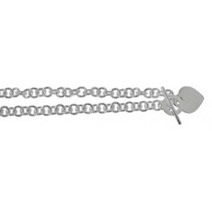 8mm Round Link Chain Bracelet with Flat Heart Charm, 7.5" Length, Sterling Silver